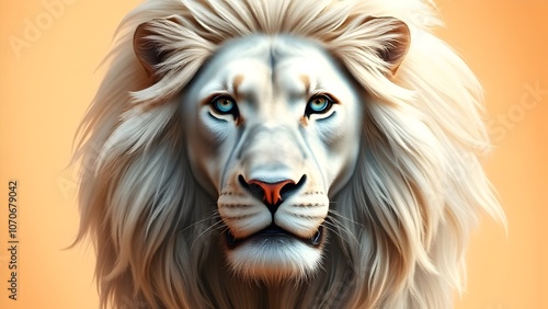 Majestic White Lion Staring Intently Beautiful Eyes Captivating Mane Powerful Presence Wild Animal photo