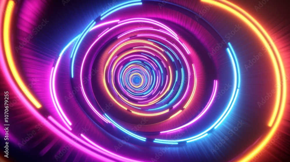 A mesmerizing tunnel of vibrant neon lights in shades of pink, blue, and purple, creating a dynamic visual effect. A mesmerizing tunnel of vibrant neon lights in shades of pink, blue, and purple, creating a dynamic visual effect.