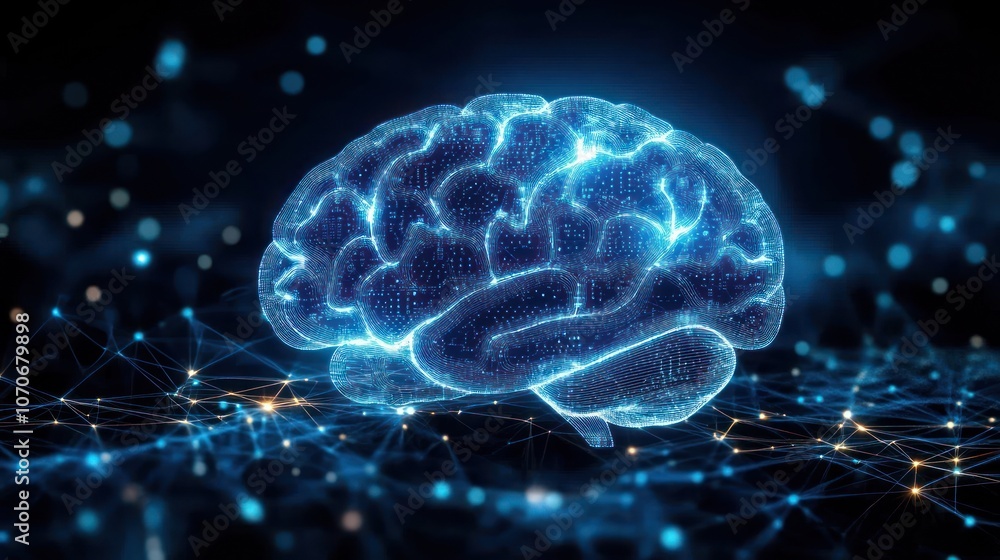 Digital Brain with glowing lines. Digital Brain with glowing lines.