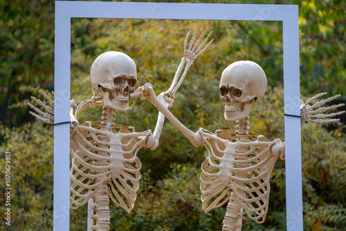 Happy skeletons for a halloween decoration photo