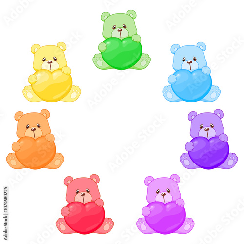 vector illustration of rainbow bears set