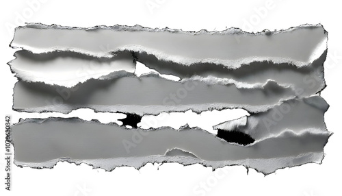 White ripped paper torn edges strips  on transparency background PNG