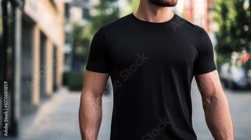 Man Wearing Black T-Shirt