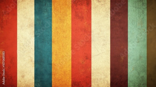 Colorful striped vintage background with textured patterns creating a warm, nostalgic atmosphere.