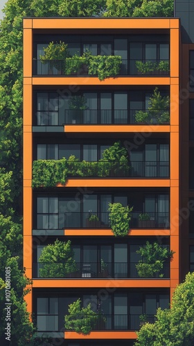 Urban building with eco-friendly features  Cinnamon Slate accents  flat design illustration