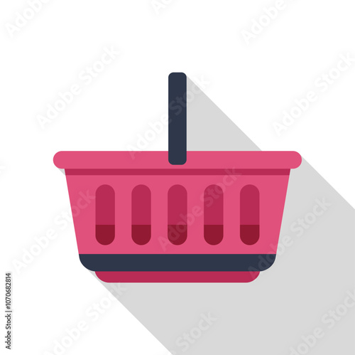 Shopping basket icon in flat style with long shadow, isolated on white background