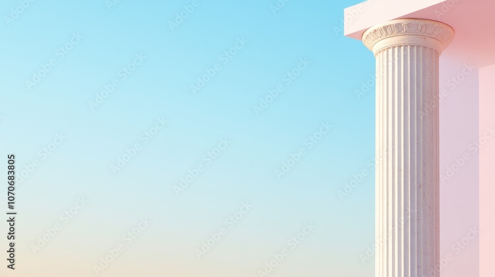 Classical architectural column against a clear blue sky for minimalist background concept Classical architectural column against a clear blue sky for minimalist background concept
