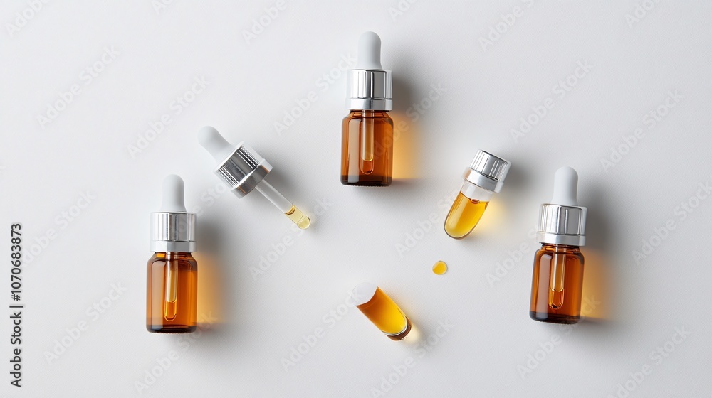 Essential Oil Dropper Bottles on White Background Essential Oil Dropper Bottles on White Background