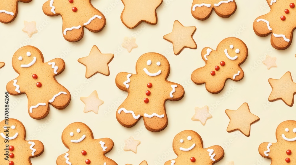 A background of traditional Christmas cookies like gingerbread men and sugar stars arranged in a soft clean pattern A background of traditional Christmas cookies like gingerbread men and sugar stars arranged in a soft clean pattern