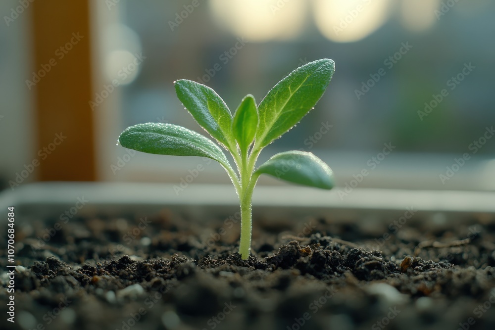 Sprouting Plant in Natural Light on Soil Background Sprouting Plant in Natural Light on Soil Background