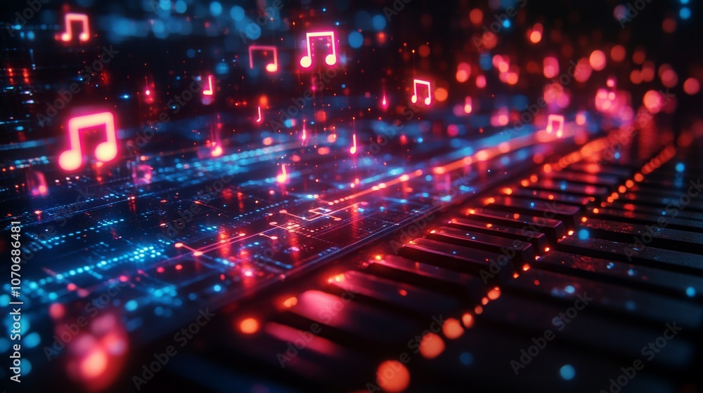 A dynamic AI hologram teaching music theory concepts with visual sound representations