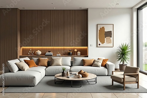 Wallpaper Mural Modern Luxury Living Room with Minimalist Design and Cozy Neutral Colors for a Sophisticated Home Interior Torontodigital.ca