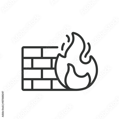 Firewall, icon in line design. Firewall, security, protection, network, cybersecurity, defense, barrier on white background vector. Firewall editable stroke icon