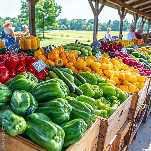 Fresh produce on display at a farmers market.