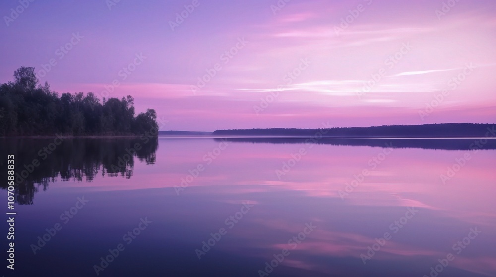 Serene Lake at Dusk with Pink Sky Reflection Serene Lake at Dusk with Pink Sky Reflection