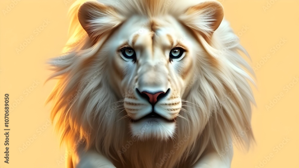 Fototapeta premium Majestic White Lion Staring Intently Beautiful Eyes Captivating Mane Powerful Presence Wild Animal