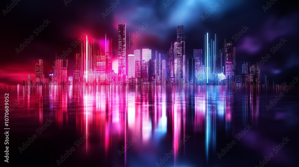Abstract Cityscape with Neon Reflections