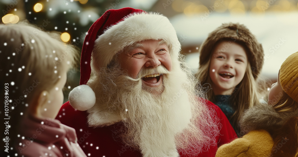Santa Claus is having fun chatting with the children Santa Claus is having fun chatting with the children