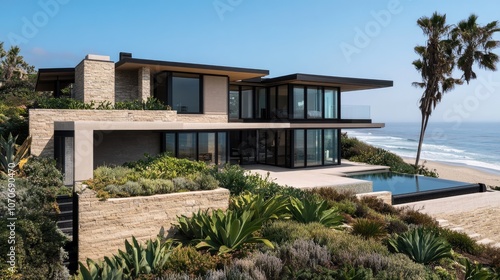 Fototapeta Naklejka Na Ścianę i Meble -  Modern Architecture with Ocean View and Infinity Pool