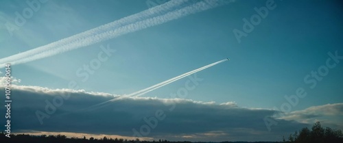 Chemtrail conspiracy theory. Long-lasting condensation trails left in sky by high-flying aircraft are actually chemtrails consisting of chemical or biological agents, sprayed for nefarious purposes.