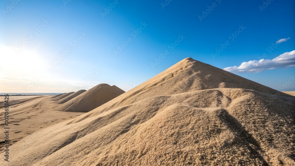 Sand Mound Under Clear Blue Sky, Symbolizing Raw Materials , Raw Sand Mound Under Blue Sky, Representing Natural Resources Sand Mound Under Clear Blue Sky, Symbolizing Raw Materials , Raw Sand Mound Under Blue Sky, Representing Natural Resources