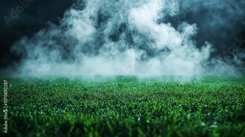 Smoke green background dark ground light smell toxic black bad fog stadium stink mist. Background green grass smoke cloud fart soccer night field dust poison potion floating sport transparent dirty.