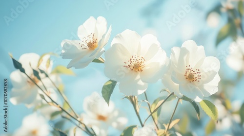 White Flowers Blooming in Sunlight