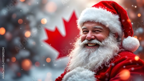 Happy Santa Claus with Canadian Maple Leaf: Christmas Portrait