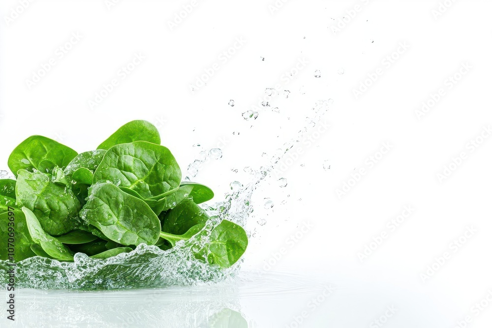 Fresh spinach leaves with water splash isolated on white background Fresh spinach leaves with water splash isolated on white background