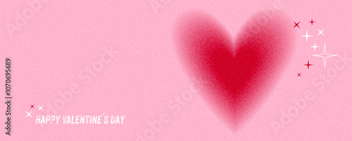 Valentines day banner or greeting card with a red heart on a pink background with a grainy texture