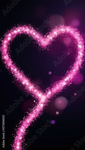 Purple heart made of glittering particles against bokeh background. Happy Valentines Day Background Heart. Anniversary, mother's day, marriage, invitation e-card