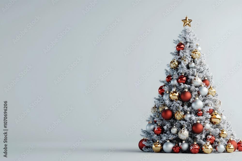 Festively decorated Christmas tree with ornaments. Festively decorated Christmas tree with ornaments.
