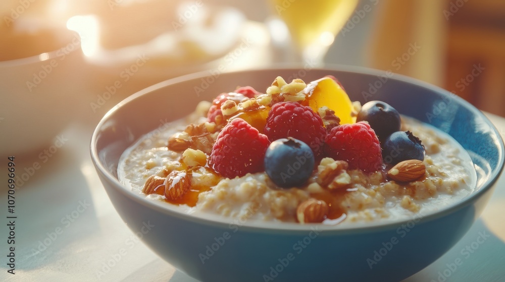 Enjoying a wholesome bowl of yogurt enriched with vibrant berries and crunchy nuts, set against a warm, glowing backdrop during a cozy evening gathering. Enjoying a wholesome bowl of yogurt enriched with vibrant berries and crunchy nuts, set against a warm, glowing backdrop during a cozy evening gathering.