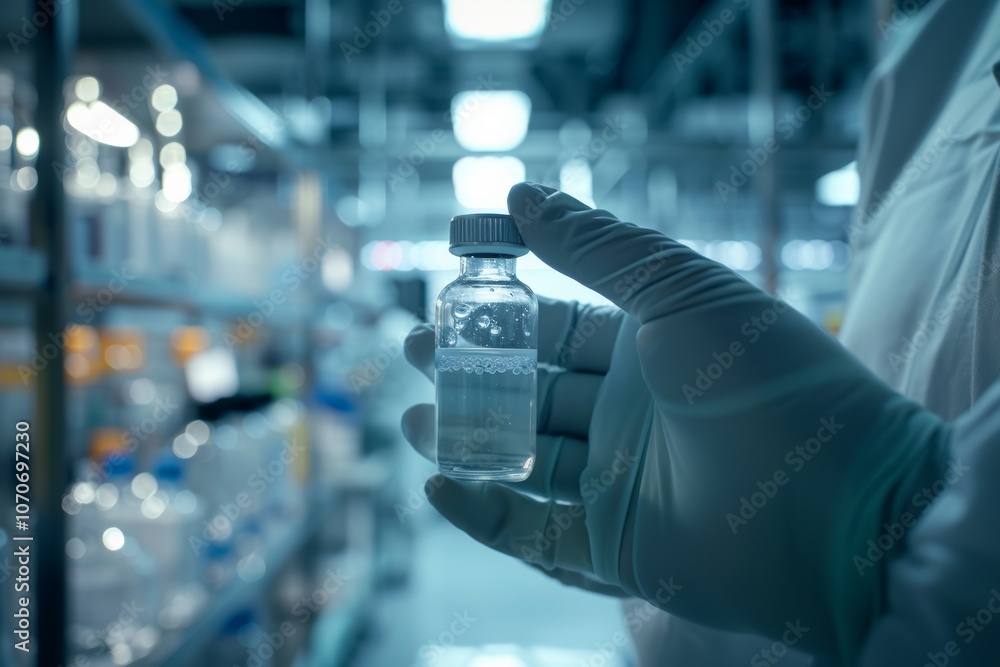 Scientist holding research sample in advanced laboratory setting Scientist holding research sample in advanced laboratory setting