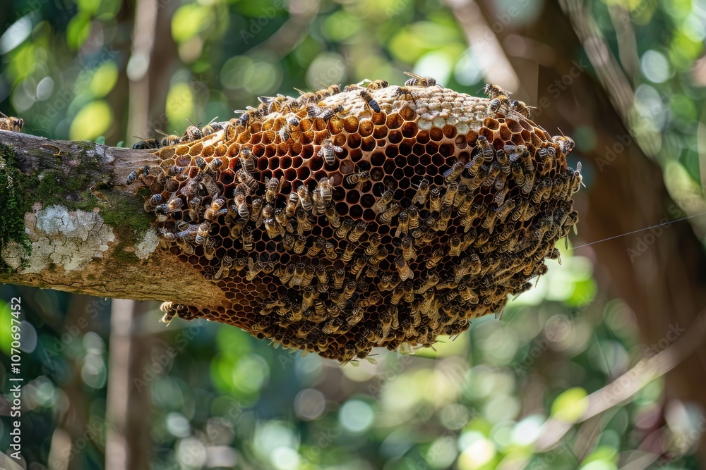 beehives on tree branches with abundant honey beehives on tree branches with abundant honey
