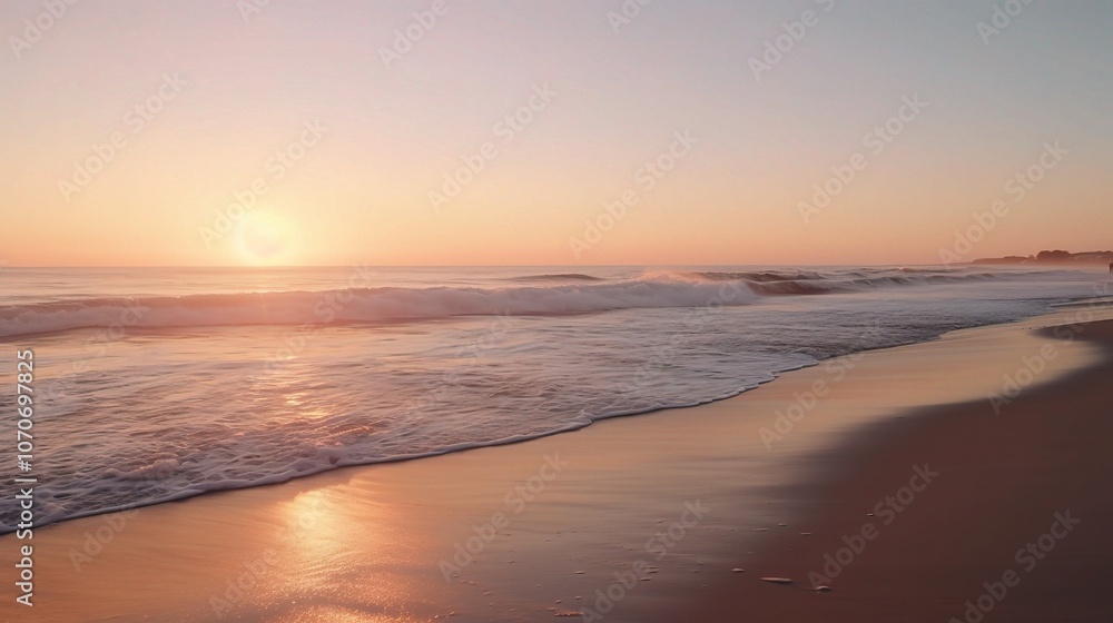 Serene Sunset Over Tranquil Beach Landscape Serene Sunset Over Tranquil Beach Landscape