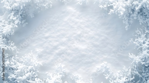 Snow-Covered Branches Framing a White Background