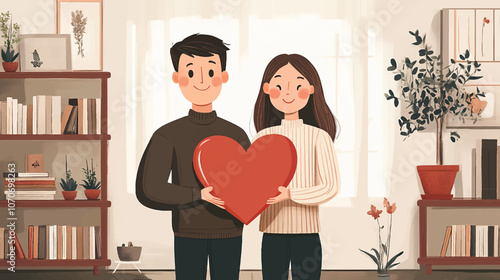 People in love for valentine's day. Vector cartoon flat illustration of diverse cartoon young people in different actions of happiness, falling in love and love sharing.