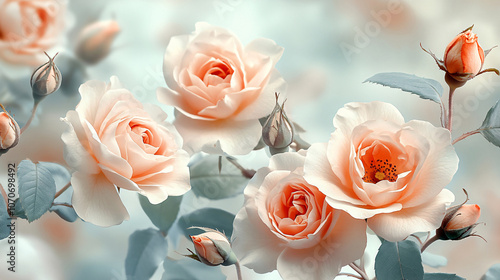 Beautiful floral composition with roses and buds, highlighting the elegance of nature in spring