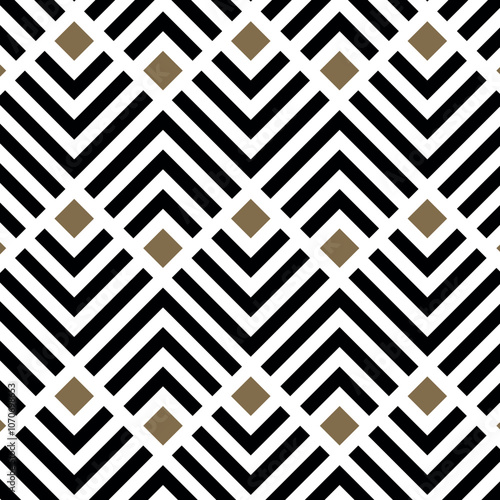 Seamless pattern with striped black white diagonal lines zigzag. Geometric tile in op art. Vector background. Futuristic vibrant design.