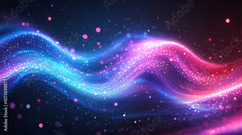 Vector abstract light lines wavy flowing dynamic in light blue, pink, purple colors isolated on black background for concept of AI technology, digital, communication, 5G, science, music illustration.