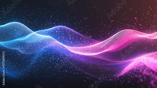 Vector abstract light lines wavy flowing dynamic in light blue, pink, purple colors isolated on black background for concept of AI technology, digital, communication, 5G, science, music illustration.