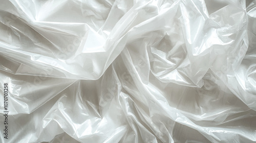 A close-up of the transparent plastic wrap material, with clear textures and a glossy surface. The background is white to highlight the texture of each layer of the wrapping film.