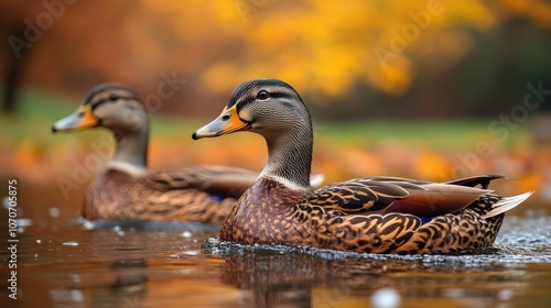 Ducks Swimming in a Serene Pond at a Farm