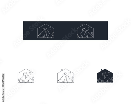 Dog and cat logo design template vector, line of pet logo design suitable for pet shop, store, cafe, business, hotel, veterinary clinic, Domestic animals vector illustration logotype, sign and symbol