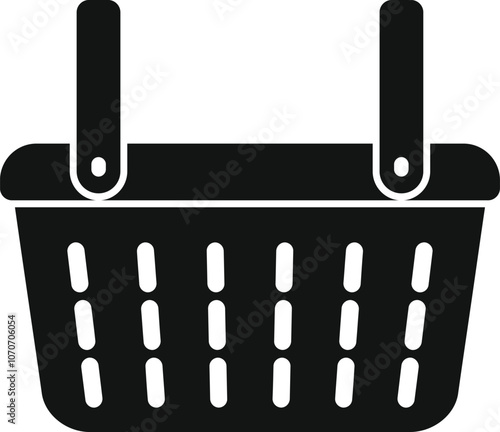 Simple black shopping basket icon symbolizing retail, consumerism, and purchasing goods