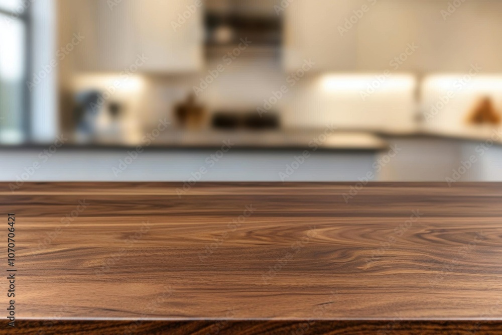 A wooden kitchen countertop in a softly blurred kitchen setting, highlighting a warm and inviting atmosphere. A wooden kitchen countertop in a softly blurred kitchen setting, highlighting a warm and inviting atmosphere.