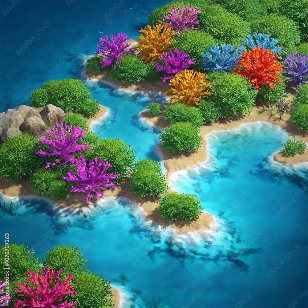 Φωτογραφία An Earth Day environmental poster viewed from above, depicting a thriving coral reef with various marine life