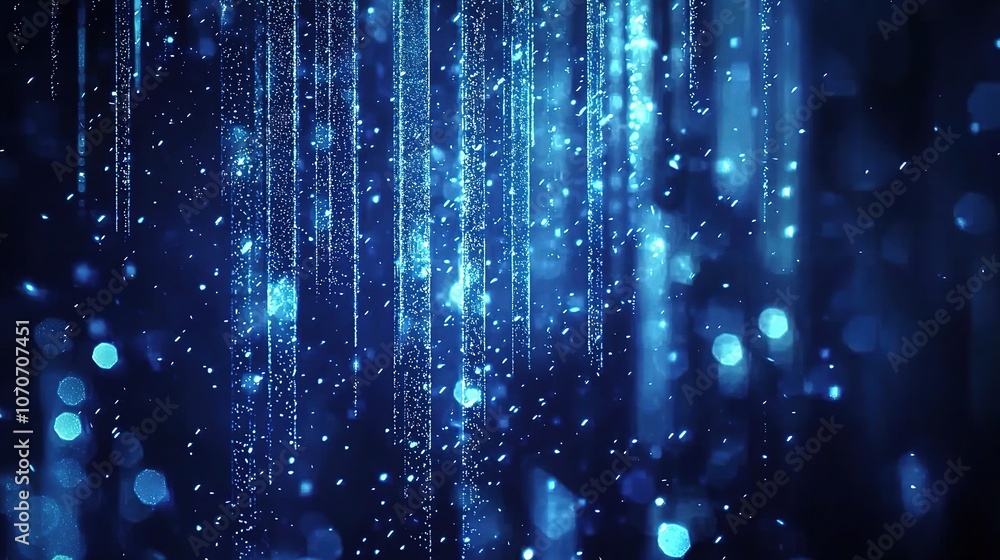 Blue Abstract Light Rainfall in 3D Effect Blue Abstract Light Rainfall in 3D Effect