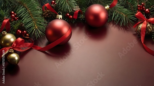 Christmas balls decorations with red background